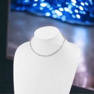 Stainless Steel Elongated Open Link Paperclip 15 in Necklace with 2 in Ext